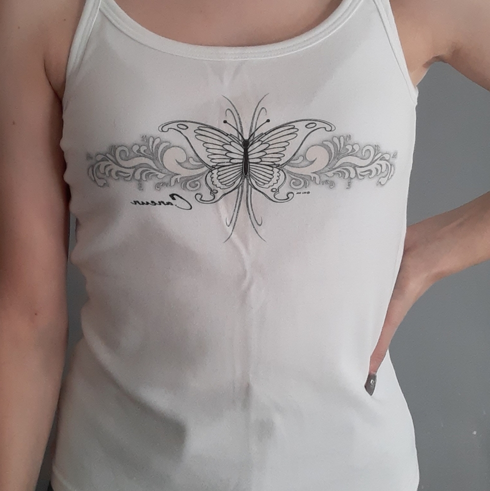 White butterfly tank top